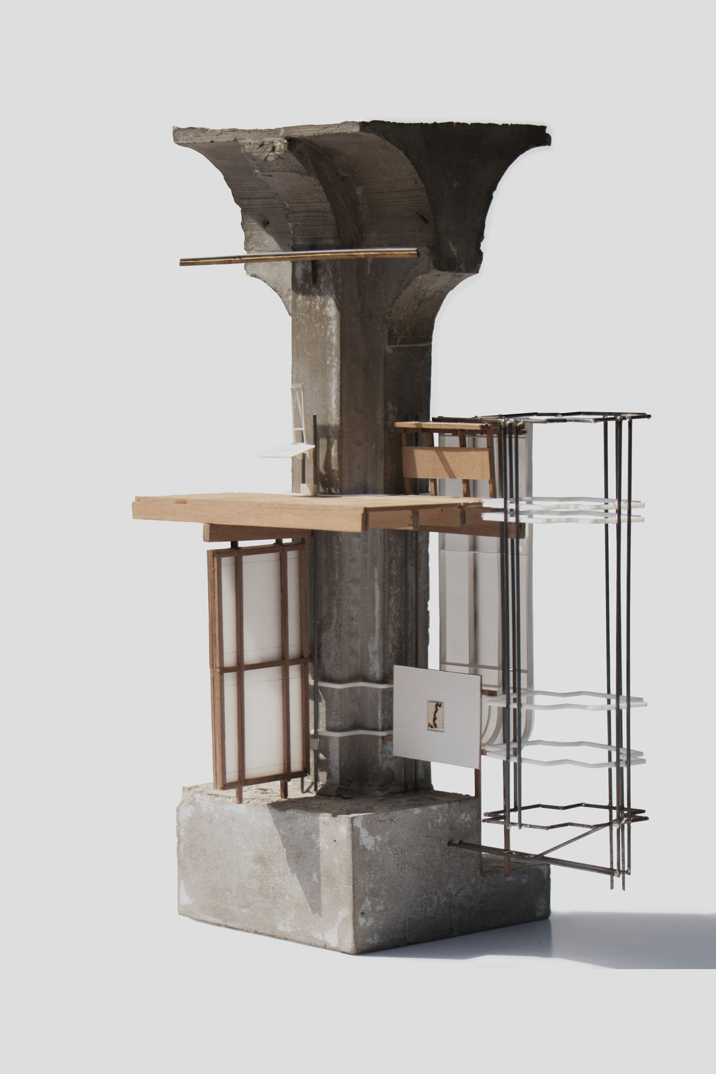 Kai McLaughlin's model of the reuse of an ancient Roman cistern at Piscina Mirabilis. Made of cast of a mixture of cement, sand, plaster, polymer and pigment, paper, metal.