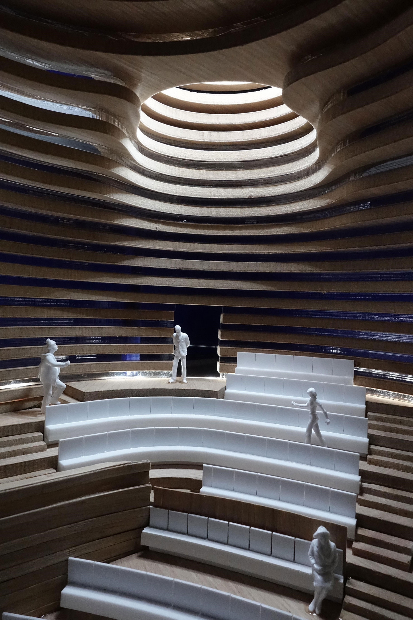 El Gouna Concert Hall by Studio Seilern, made from lasercut Plexiglass and timber veneer.